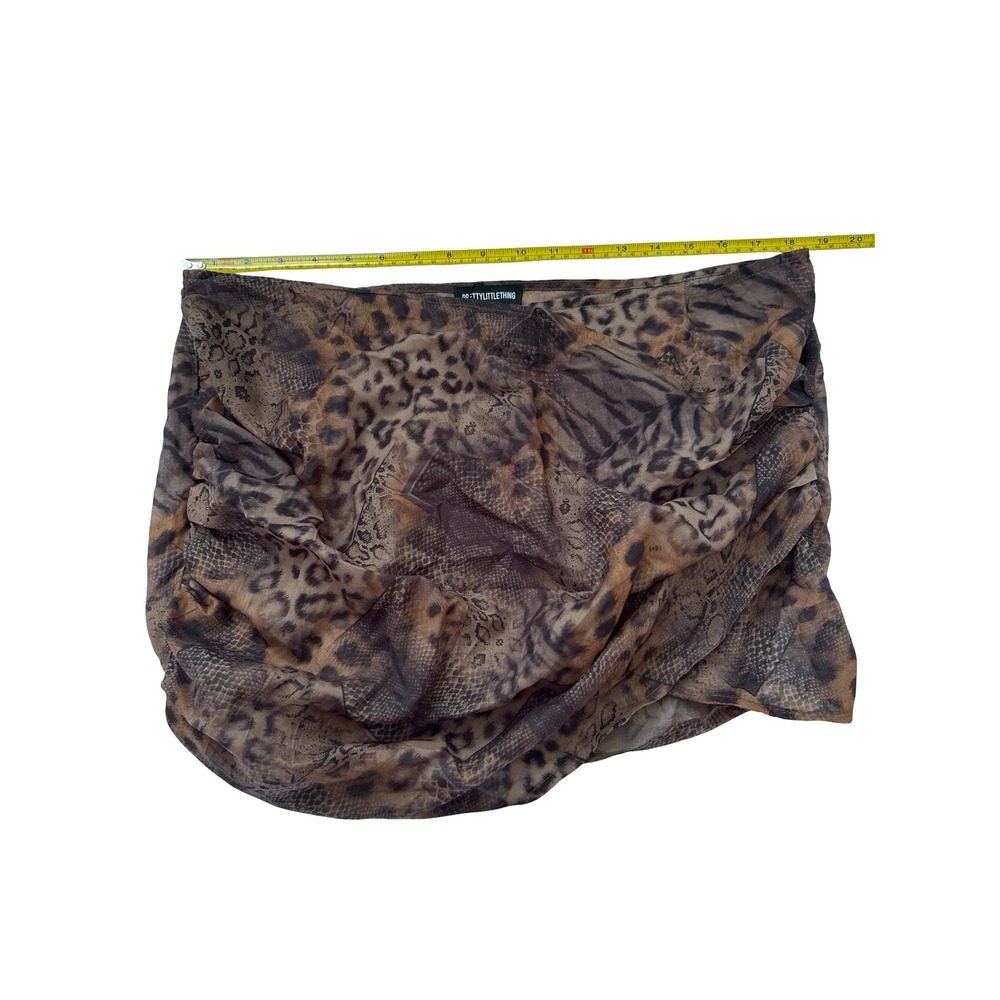 PrettyLittleThing Leopard Print Chiffon Ruched Mini Skirt Brown Animal Print 16 - Picture 4 of 6